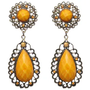 Yellow Faceted Teardrop Rhinestone Earrings