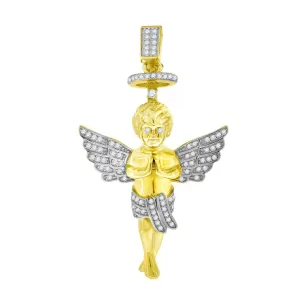 Yellow-tone Sterling Silver Mens Round Cubic Zirconia CZ Praying Angel Hand Fashion Charm Pendant