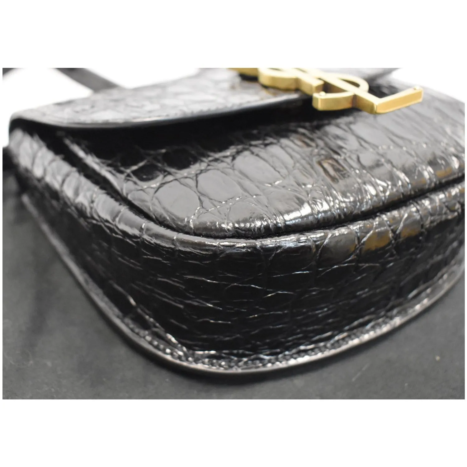 YVES SAINT LAURENT Kaia Small Crocodile Embossed Leather Satchel Bag Black