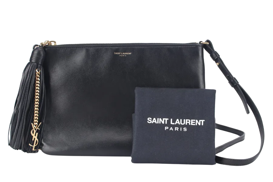 YVES SAINT LAURENT (YSL) TEEN MONOGRAM BLACK CALFSKIN CROSSBODY BAG GOLD HARDWARE WITH DUST COVER