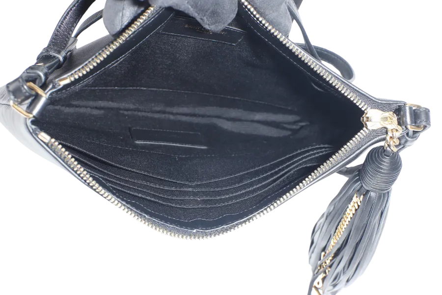 YVES SAINT LAURENT (YSL) TEEN MONOGRAM BLACK CALFSKIN CROSSBODY BAG GOLD HARDWARE WITH DUST COVER