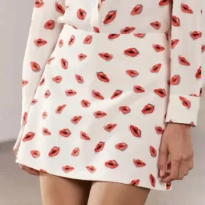 Zara High Waist ZW Collection White and Red Lip Print Mini Skirt. Sz Extra Small